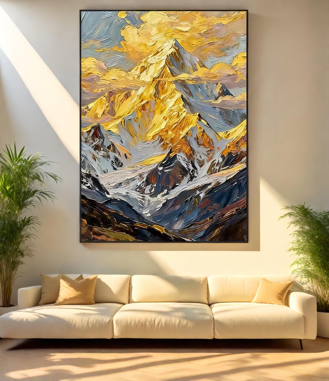 Gold Textured Mountains Large Painting