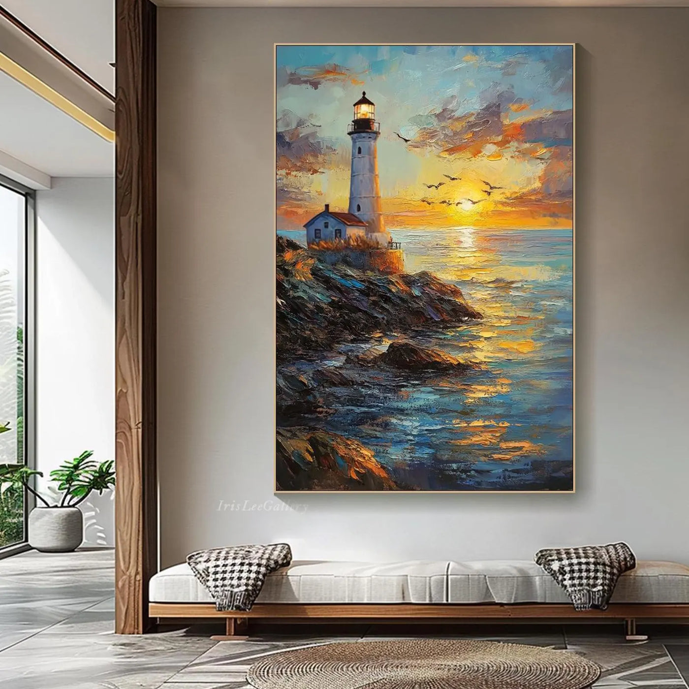 Sunset Oil Painting On Canvas Textured Coastal Seascape Wall Art